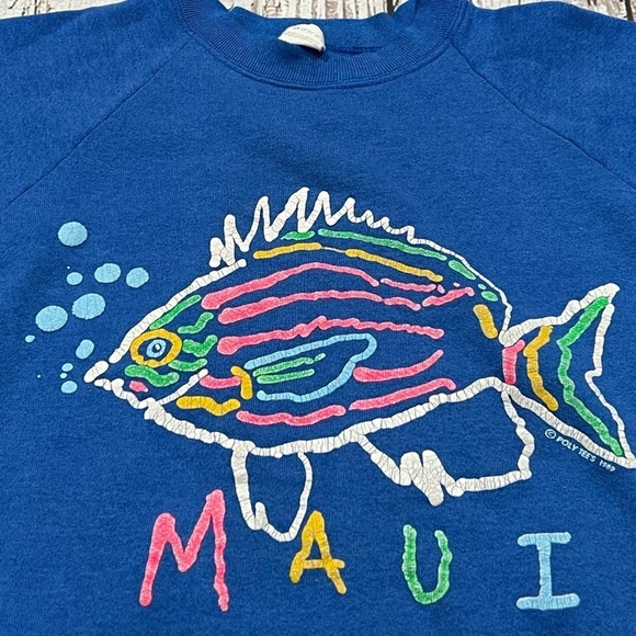 Vintage Maui Hawaii Fish 1980s Travel Tourism Jumper Crewneck Sweatshirt - Picture 2 of 7